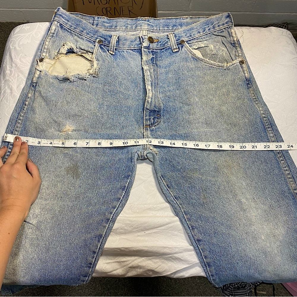 Legit Vintage Wranglers 33-34 w Character! Destroyed Blown Out Work Pants Jeans